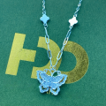 wholesale 999 Silver Maker Original Filigree Inlaid Diamond Butterfly Necklace, Fashionable and Versatile Light Luxury Niche Collarbone Accessory-0-0