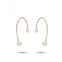 wholesale 9K Gold French-style luxury irregular curve U-shaped design pearl earrings, wholesale by Yili Jewelry Factory-Pearl earrings 9K