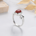 wholesale S925 Sterling Silver Retro Antique Style Inlaid Southern Red Agate Ring, Ethnic Fashion Versatile Ring for Women-0-2
