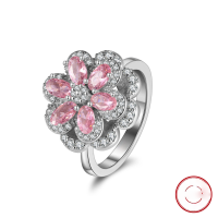 wholesale S925 Sterling Silver Cloud-Pull Jewelry Rotatable Flower Pink Zircon Fashion Women's Ring-Platinum 9