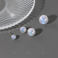 wholesale 925 Sterling Silver Korean-style Iridescent Mermaid Synthetic Pearl Earrings, Small and Unique High-end Women's M01889-S925 Silver 6mm>925 Silver