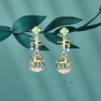 wholesale S925 sterling silver original Chinese-style natural turquoise earrings, high-end long drop earrings for women in neo-Chinese style-Deer Pipa Earrings>925 Silver