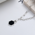 wholesale S925 Sterling Silver Korean Retro Hexagonal Geometric Pendant Trendy Unisex Necklace-0-0