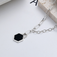 wholesale S925 Sterling Silver Korean Retro Hexagonal Geometric Pendant Trendy Unisex Necklace-YFL155/approx. 6.9g 925 silver