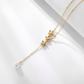 wholesale Gold-plated S925 Sterling Silver Tassel Pearl Necklace for Women, Minimalist Luxury Design, High-End Sense Elegant Collarbone Chain-0-0