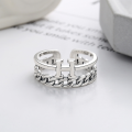 wholesale S925 sterling silver double-layer chain mixed with H letter open ring Korean-style design sense ins wind index finger ring-0-2