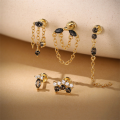 wholesale S925 Sterling Silver Geometric Marquise Black Hair Crystal Flat Threaded Ear Cartilage Stud, Popular。-0-3