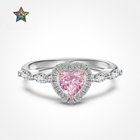 wholesale 925 Sterling Silver Cross-Border New Pink 8A Ice-Cut Heart High-Carbon Diamond Engagement Ring for Women, Small and Niche Luxury-DY121275-SQ-BF 8