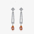 wholesale Metal Material, She's Jewelry New European and American Solomon Pink 5-Carat High Carbon Diamond Teardrop 10*14 Long Tassel Earrings-0-0