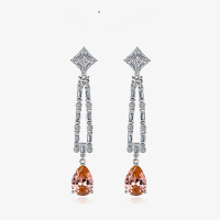 wholesale Metal Material, She's Jewelry New European and American Solomon Pink 5-Carat High Carbon Diamond Teardrop 10*14 Long Tassel Earrings-Solomon Powder [E-2335] Main Stone 10*14
