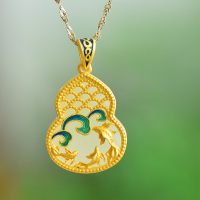 wholesale Silver-gilded cold enamel cloisonné palace antique style jade pendant Hetian jade gourd necklace-Ruyude Water-Cooled Enamel Gourd Jade Pendant (without chain)