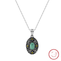 wholesale [925 Sterling Silver] Turquoise Pendant Necklace for Women, Oxidized Silver Vintage Design Layering Collarbone Chain-Silver oxide 925 silver
