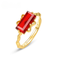 wholesale 925 Silver Gold-Plated Japanese Light Luxury Garnet Rectangle Small Gift Box Silver Ring for Women Abstract Bow Ring Wholesale-Garnet Opening adjustable