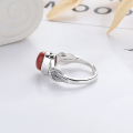 wholesale S925 Sterling Silver Retro Vintage Style Oval Red Agate Stone Light Luxury Versatile Open-End Ring-0-2
