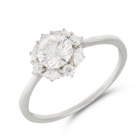 wholesale 18k white gold round eight hearts and eight arrows moissanite fashion trendy minimalist luxury ring-Moissanite Ring>Size 8