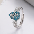 wholesale S925 Silver Ginkgo Leaf Gourd Diamond-Inlaid Ring, Ancient Enamel Technique Adjustable New Chinese Style Index Finger Ring-0-1