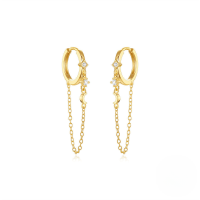 wholesale S925 Sterling Silver Fashion Chain Tassel Hoop Earrings, Korean Style Small Exclusive Design With Zircon Accents-Gold#6 925 silver