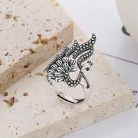 wholesale S925 Sterling Silver Retro Vintage Ethnic Style Peacock Phoenix Design Openwork Exaggerated Wide Opening Ring for Women-YJ614/approx. 4.1g Adjustable opening