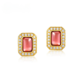 wholesale S925 Sterling Silver New Korean Light Luxury Geometric Garnet Stud Earrings, Simple and Fashionable Wholesale from Manufacturer-0-0