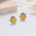 wholesale S925 Sterling Silver Retro Distressed Fashion Minimalist Knot Coin Amber Stone Stud Earrings Trendy Versatile Earrings-0-1