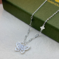 wholesale 999 Silver Maker Original Filigree Inlaid Diamond Butterfly Necklace, Fashionable and Versatile Light Luxury Niche Collarbone Accessory-0-3