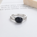 wholesale S925 Sterling Silver Fashion Retro Black Sandstone Creative Trendy Adjustable Ring INS New Style Versatile Band-0-2