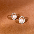 wholesale Sterling Silver S925 Japanese-style Minimalist Drop-shaped Freshwater Pearl Sweet Geometric Earrings Gift for Best Friend-0-0