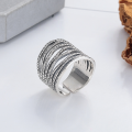 wholesale S925 Sterling Silver Multi-Layer Wrapped Ring for Women, Korean Style Heavy Duty Adjustable Open Ring Trendy Index Finger Ring-0-2