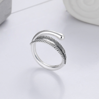 wholesale S990 Sterling Silver Geometric Irregular Feather Open Ring Fashion Charm Niche Design Index Finger Ring-1052J/approx. 4.4g Adjustable opening