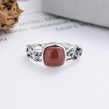 wholesale S925 Sterling Silver Bamboo Knot Style Inlaid with Southern Red Agate Ring, Artistic Vintage Ethnic Wind Index Finger Ring-0-2