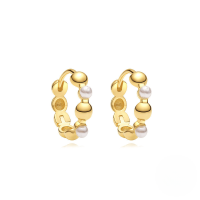 wholesale S925 Sterling Silver Minimalist Shiny Zircon Pearl Ear Hoop With White And Colored Gemstones-Gold#7&gt;925 silver