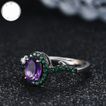 wholesale S925 Silver Adjustable Open Ring with Natural Amethyst Gemstone, Designer Style Thorn Flower Bud-0-1