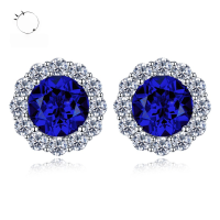 wholesale Metal material, Mu Jing Jewelry new fashion earrings for women 80mm imitation sapphire European and American personality trend ins style-E172-Blue Diamond 925 Silver