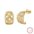 wholesale Metal material first: Pure silver lightweight luxury high-end curved C-shaped earrings with gold woven texture and French-style patterns-0-6