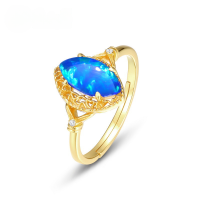 wholesale S925 Gold-Plated Geometric Marquise Opal Ring for Women, New Japanese Light Luxury Style Wholesale from Manufacturers-10K gold + swimming paint Adjustable opening