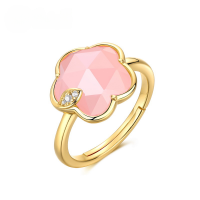wholesale 925 Sterling Silver Japanese Minimalist Sweet Pink Peach Blossom Ring with Pink Crystal and Matching Earrings Wholesale from Manufacturer-10K gold + swimming paint Adjustable opening