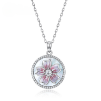 wholesale S925 Sterling Silver Blue Openwork Enamel Flower Pendant Choker Necklace with White Shell for Women Wholesale-Thick silver platinum (excluding chain)  925 silver