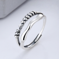 wholesale S925 Sterling Silver Harajuku Style Minimalist Fashion Retro Trendy Woven Twisted Wave Open Ring-0-0