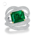 wholesale New 925 Silver 5ct Emerald-Cut High Carbon Diamond Geometric Rhombus Ring Selling Well Across Borders-0-0