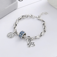 wholesale S925 Sterling Silver Korean Style Creative Printed Cute Bear Trendy Blue Cross Drop Glue Bead Bracelet-YS166/approx. 14.1g 925 silver
