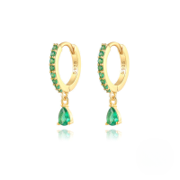 wholesale S925 Sterling Silver Ins-style Cross-border Bestseller Dripping Hoop Earrings With Colorful Zircons-Gold-Green Diamond