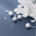 wholesale S925 Sterling Silver Earrings Women's Japanese Korean Style Small Fresh Round Ball Flower Core Earrings Dandelion Earrings for Women E1392-0-3
