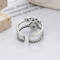 wholesale S925 Sterling Silver Retro Vintage Coin Double-Layer Hollow-Out Design Unisex Versatile Open-Attitude Ring-0-2