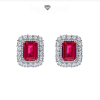 wholesale S925 Sterling Silver New Style 8*10 Full Circle Setting 4ct Lab-Grown Ruby Earrings with Luxurious Full Diamond-Green【E-1994】 Main Stone 8*10