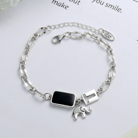 wholesale S925 Sterling Silver Korean Style Enamel Epoxy Elephant Pendant T-Letter Hollow-Out Charm Trendy Bracelet for Women-YS114/approx. 7.53g 925 silver