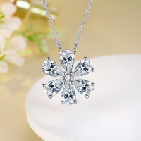 wholesale S925 Sterling Silver Cross-Border Hit HW White Diamond Six-Flower Necklace for Women, Teardrop Petal Sunflower Pendant Choker Wholesale-FDXZ-249-Pink Diamond 925 Silver