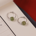 wholesale S925 Sterling Silver Hetian Jade Earrings, New Chinese Style Minimalist Vintage Elegant Gemstone Ear Hoop Jewelry-0-0