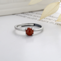 wholesale S925 sterling silver retro antique inlaid southern red agate minimalist bamboo pattern versatile open-ended ring-0-2