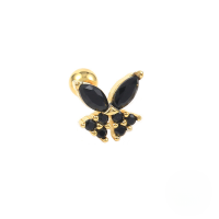wholesale S925 Sterling Silver Single Butterfly-shaped Screw Ear Cuff, Cross-border Creative Fashion Earring-Gold Single-Black Diamond