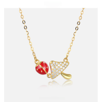 wholesale S925 Silver Korean and Japanese Fashion Mori Girl Fresh and Creative Mushroom Ladybug Necklace with Oil Dripping and Inlaid Diamonds for Women-003252-Gold S925 Silver